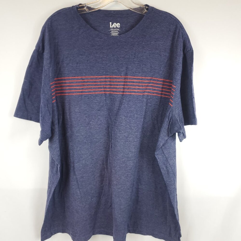 Lee Mens Super Soft Pima Cotton Shrt Slv Blue Red Stripe Chest Tee Sz 2XL - Picture 2 of 7